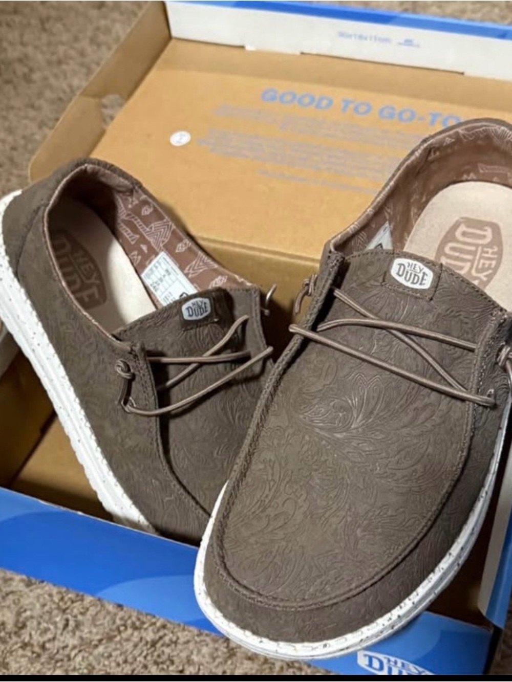 Hey Dude Brown Paisley-Embossed Slip-On Sneakers